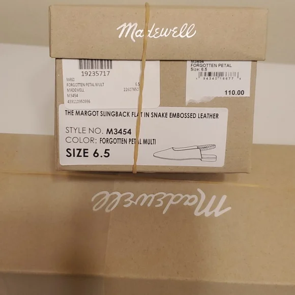 NIB Madewell Snakeskin Embossed Leather Slingback Flat, Size 6.5 - Picture 2 of 4
